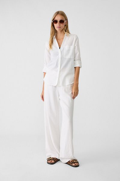 Stradivarius Loose linen-blend shirt with a pocket