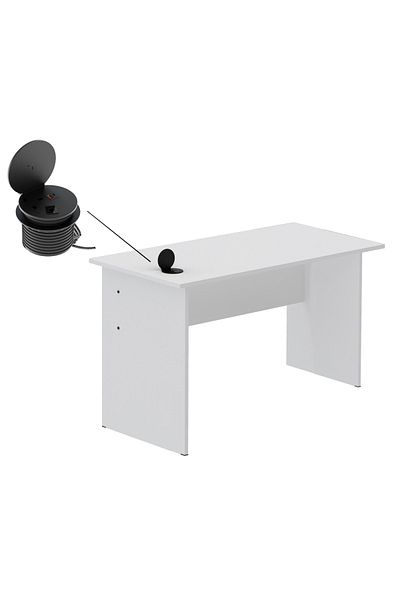 Mahmayi Modern Writing Study Table With Round Desktop Power Module - White