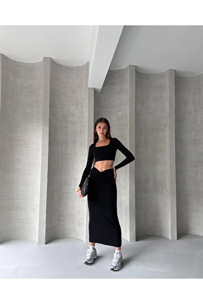 FEWTİNT Bluză crop cu decolteu la piscină cu mâneci lungi și detaliu cu șnur ...