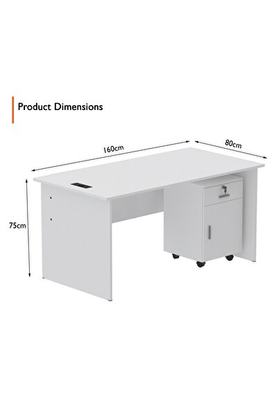 Mahmayi MP1 160x80 White Writing Table With Drawers and Black BS01 Desktop Socket USB AC Port