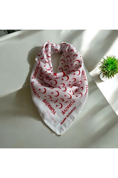 alsaccessories Unisex White Color with Crescent and Starred Edges Inside Turkey Printed 100% Cotton 29 October Bandana