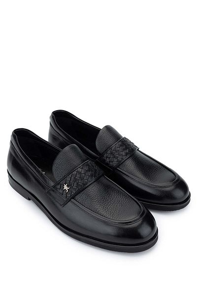 Tamer Tanca Men's Genuine Leather Black Loafer Shoes