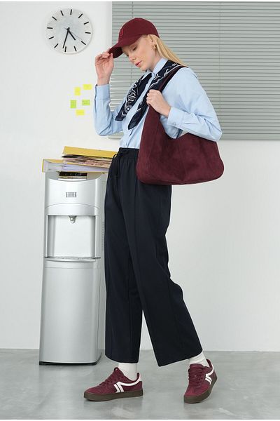 HEQA Cusătură în față detaliată pantaloni bleumarin închis
