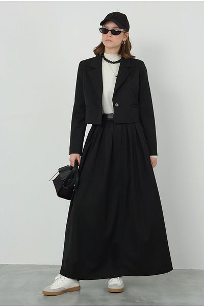 HEQA Sacou negru Crop Blazer