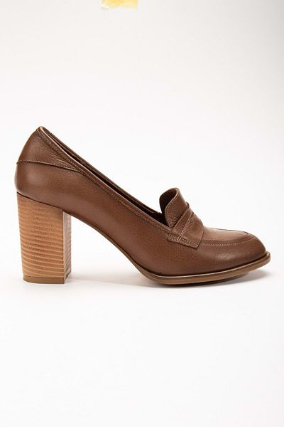 ANALİN SHOES Дамски обувки на висок ток от естествена кожа, цвят орех