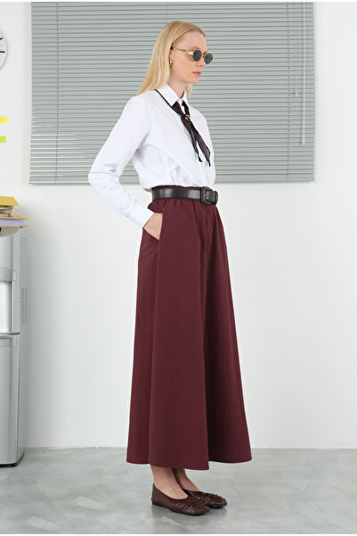 HEQA Burgundy A-Line Skirt
