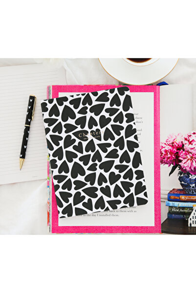 Chapters Canvas Notebook, Black & White Hearts