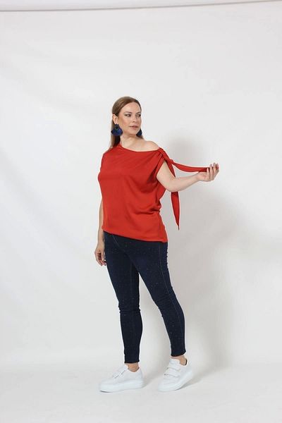 Moda Berray 3250T Single Shoulder Lacing Detailed fashionable blouse Cinnamon