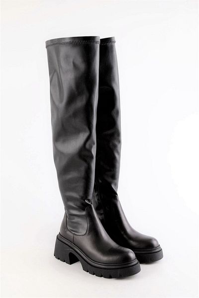 NILUFARR Cizme de damă Stephany Black Stretch cu toc