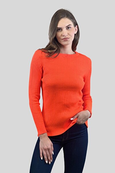 Miss Poem سترة نسائية شتوية برتقالية بأكمام طويلة ورقبة دائرية