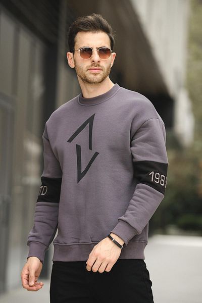 Oksit Estd Three Thread Raised Sleeve Embroidered Front Printed Crew Neck Men's Sweatshirt