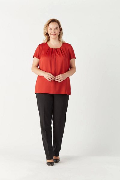 Moda Berray 3202 Drop Collar Satin Short Sleeve Plus Size Stylish Blouse Cinnamon