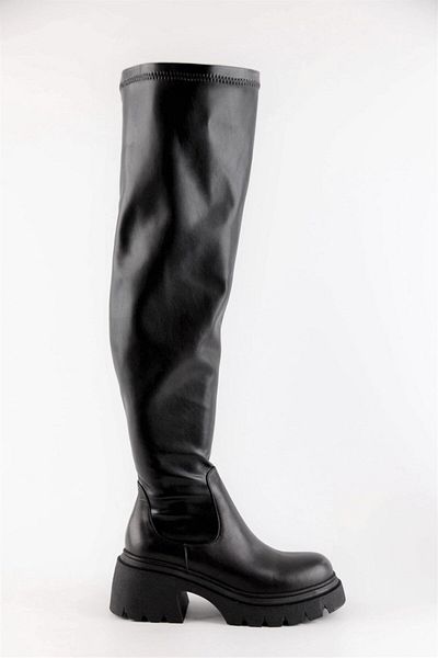 NILUFARR Cizme de damă Stephany Black Stretch cu toc