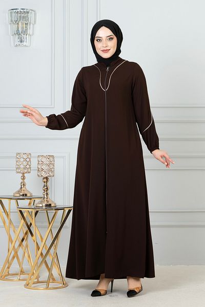 Nevayla Moda Тъмнокафява Абая с бял кант