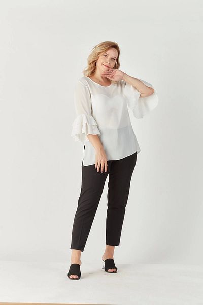 Moda Berray 3206 Large Size Stylish Blouse with Scallop Detail on Sleeves White