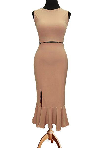 Due Stelle Reversible Lycra Tango Skirt – Double Sided Flexible Dance Skirt Floral Beige - Beige