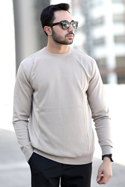 JB John Borners Men's Rice Knit Sweater Mink O Neck Ribbed 100% Micro Flament...