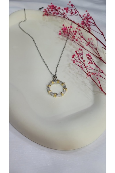 Butik Altın Dokunuşlu Çelik Halka Kolye