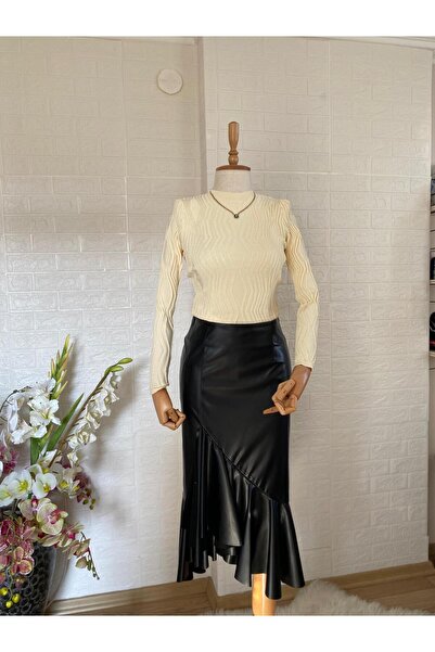Melissatelier Asymmetrical Cut Lined Shiny Leather Skirt Black