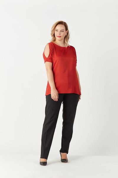 Moda Berray 3235 Open Shoulder Detailed Satin Plus Size Stylish Blouse Cinnamon