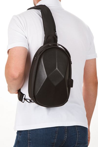 Torz Unisex Black Vegan Leather Adjustable Cross Strap Chest Shoulder and Waist Mini Backpack