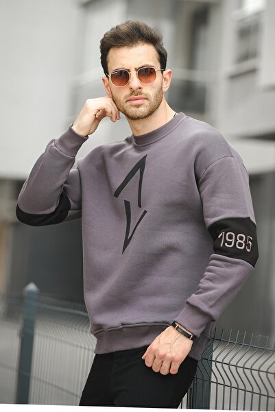 Oksit Estd Three Thread Raised Sleeve Embroidered Front Printed Crew Neck Men's Sweatshirt