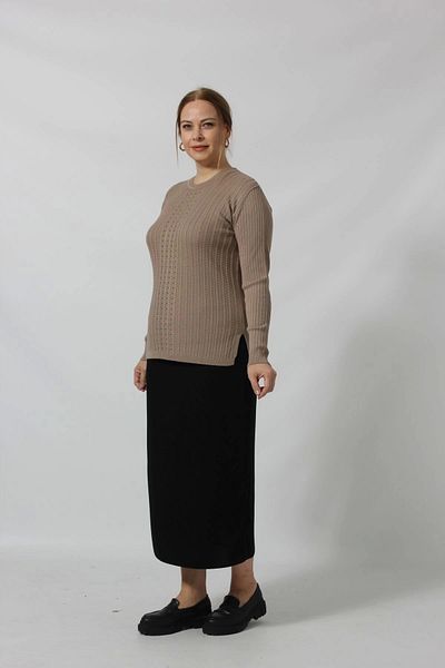 Moda Berray Stoned Embroidery Detailed Line Knit Patterned Sweater