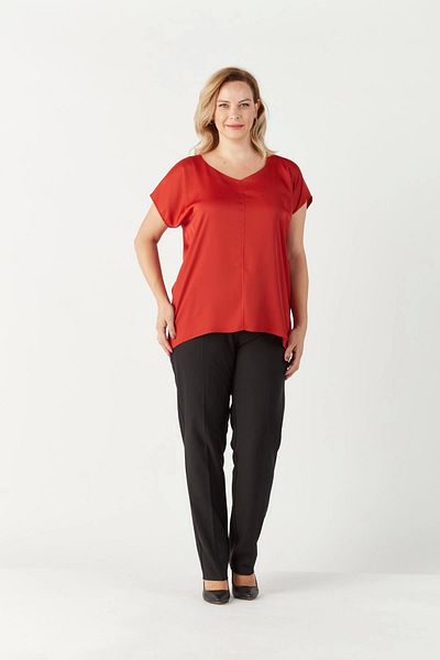 Moda Berray 3203 Satin V-neck Short Sleeve Plus Size Stylish Blouse cinnamon