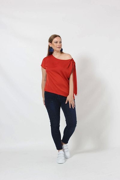 Moda Berray 3250T Single Shoulder Lacing Detailed fashionable blouse Cinnamon