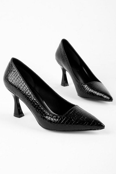 Lal Shoes & Bags Dustin Women's Crocodile Detailed Heeled Shoes-R.Black