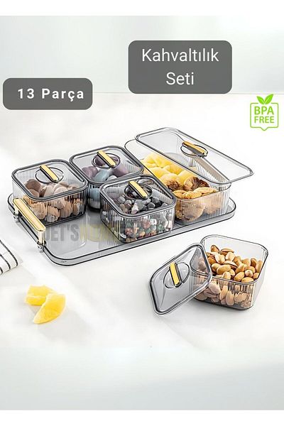 Jet's Home 6-Piece Breakfast Set 13 Pieces Breakfast Bpa Free Presentation Bowl with Stylish Tray