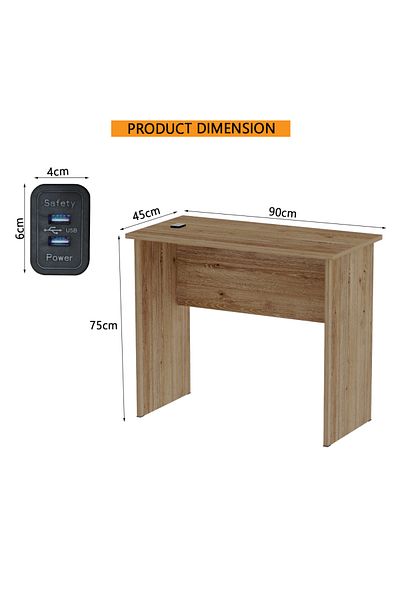 Mahmayi Modern MP1 Study Table, 90x45 with Black BS02 Desktop Socket Truffle Davos Oak