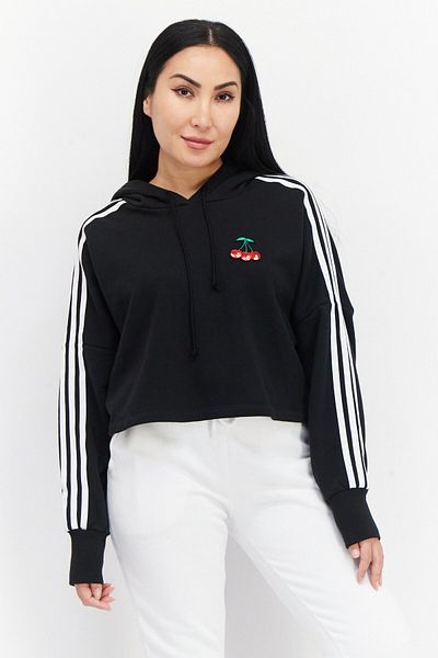 adidas Women Sportswear Fit 3 Stripe Outdoor Cropped Hoodie, Black