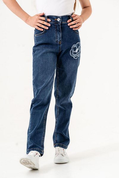 GİYİCEM Girl's Flower Embroidered Jeans Pants