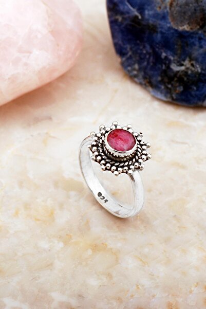 Sümer Telkari Kök Yakut Taşlı Elişi Tasarım Gümüş Yüzük 5902