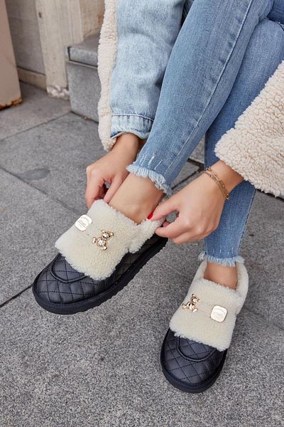 NILUFARR Γυναικείες μπότες Winter Teddy Black Γνήσιο Δερμάτινο Μάλλινο