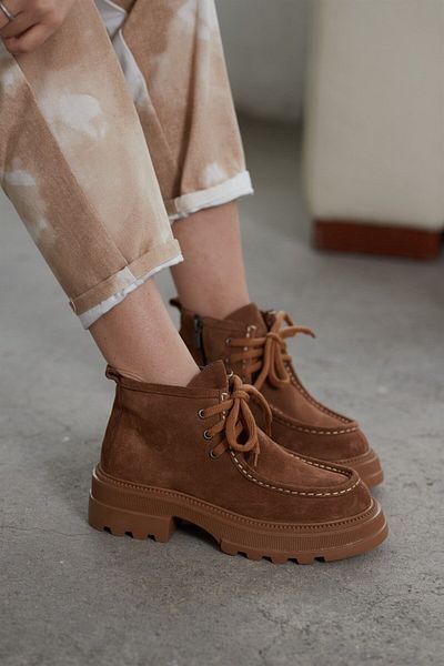 NILUFARR Γυναικείες μπότες Gabriela Tobacco Suede από γνήσιο δέρμα
