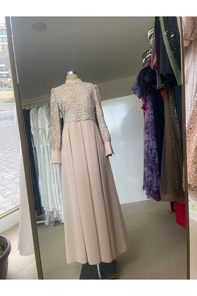 Matex Cream Hijab Evening Dress