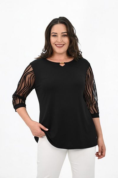 Koza Butik Women's Large Size Tulle Detailed Accessory Collar Blouse 1864-25