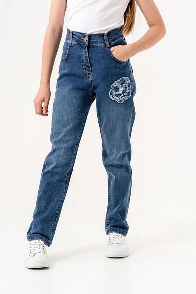 GİYİCEM Girl's Flower Embroidered Jeans Pants