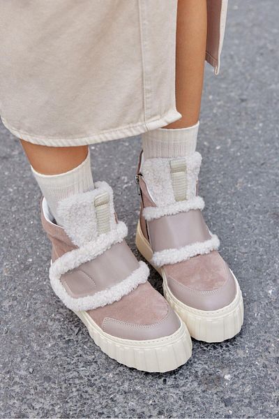 NILUFARR Γυναικείες αθλητικές μπότες Oslo Beige Suede από γνήσιο δέρμα Shearling
