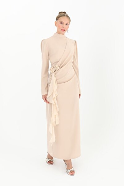Puane CYLN12519 PUANE KREP KUMAŞ YANDAN BAĞLAMALI TESETTÜR ELBİSE
