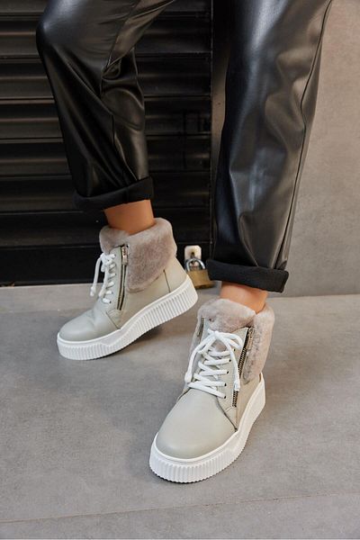 NILUFARR Γυναικείες αθλητικές μπότες Sandnes Grey από γνήσιο δέρμα Shearling