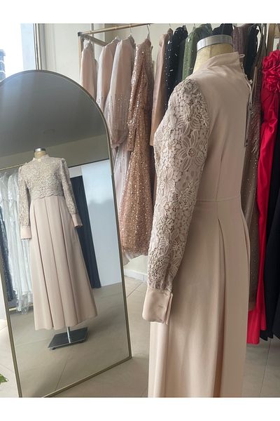 Matex Cream Hijab Evening Dress
