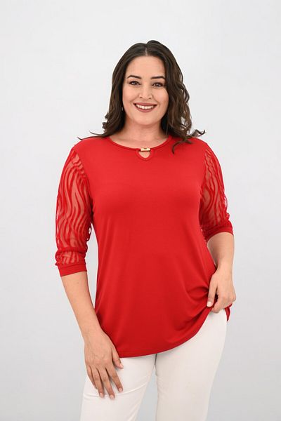 Koza Butik Women's Large Size Tulle Detailed Accessory Collar Blouse 1864-25