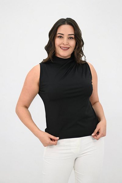 Koza Butik Women's Large Size Drape Detailed Stand Collar Blouse 1851-25