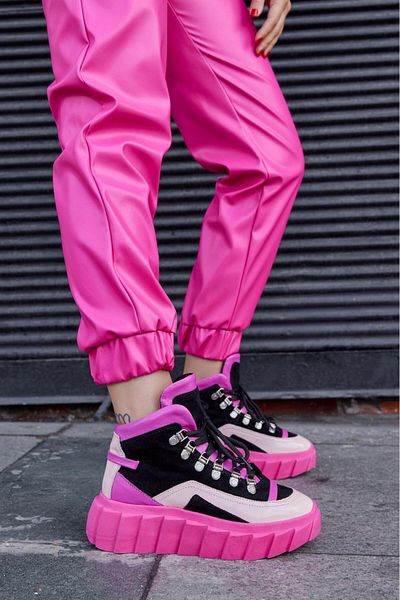 NILUFARR Candy Pink Genuine Leather Women's Sneaker Boots