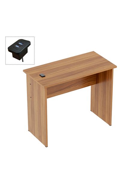 Mahmayi Modern MP1 Study Table, 90x45 with Black BS02 Desktop Socket Natural Dijon Walnut