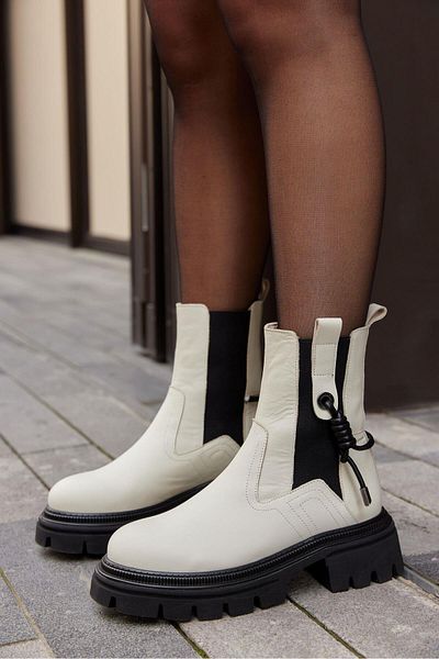 NILUFARR Jolly Beige Genuine Leather Thick Soled Women's Boots