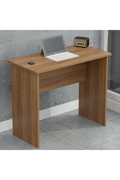 Mahmayi Modern MP1 Study Table, 80x40 with Black BS02 Desktop Socket Natural Dijon Walnut